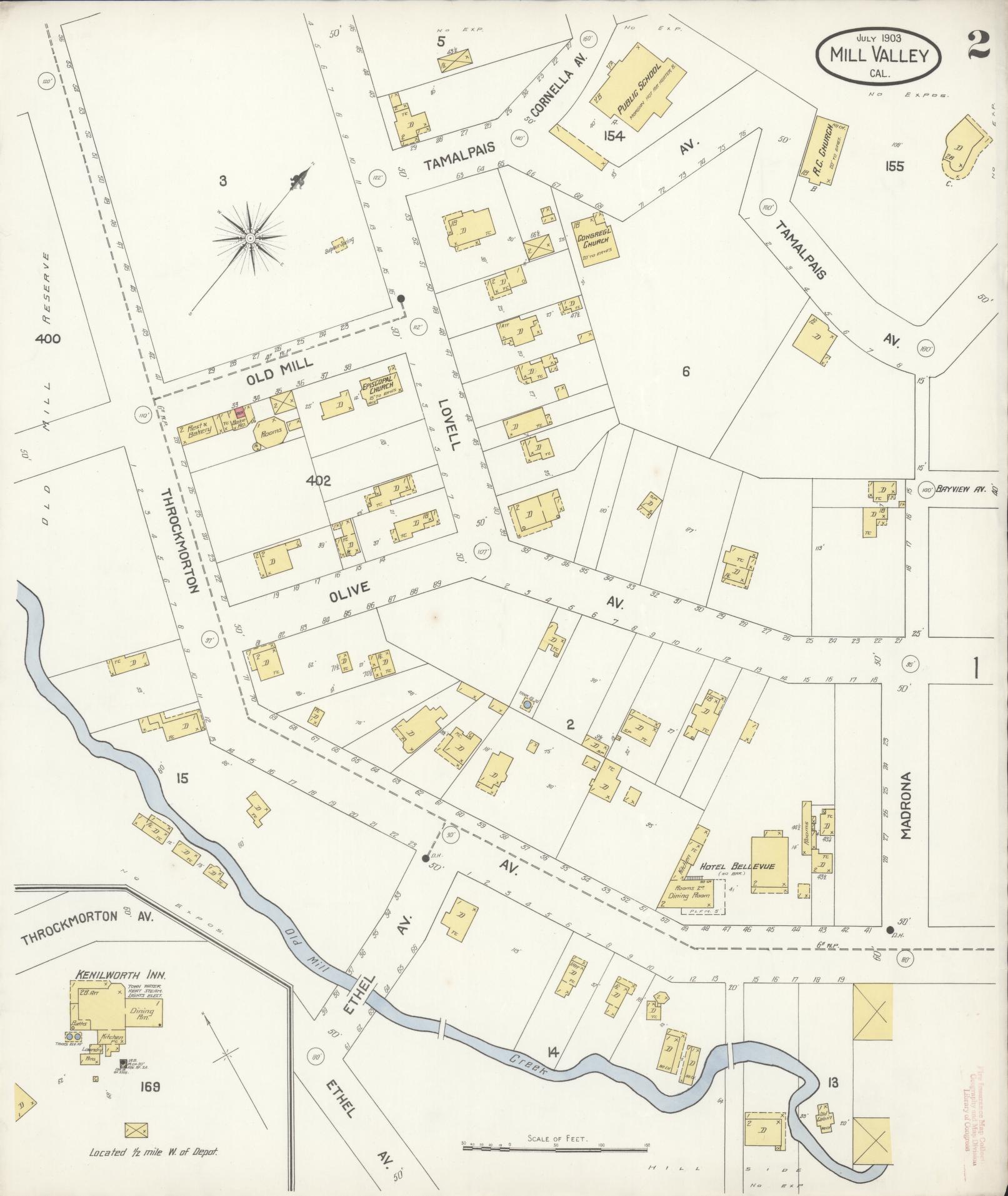 Sanborn Fire Insurance Map from Mill Valley, Marin County, California (1903), Sheet #0002 - Historic Sanborn Fire Insurance Map Print, vintage old map wall art, antique decor, genealogy gift, California California map