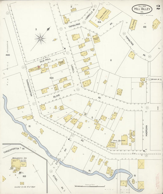 Sanborn Fire Insurance Map from Mill Valley, Marin County, California (1903), Sheet #0002 - Historic Sanborn Fire Insurance Map Print, vintage old map wall art, antique decor, genealogy gift, California California map
