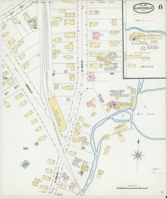 Sanborn Fire Insurance Map from Gloversville, Fulton County, New York (1892), Sheet #0006 - Historic Sanborn Fire Insurance Map Print, vintage old map wall art, antique decor, genealogy gift, New York New York map