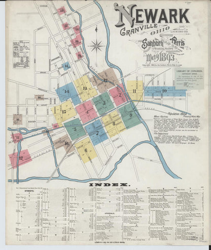 Sanborn Fire Insurance Map from Newark, Licking County, Ohio (1893), Sheet #0001 - Complete Map Set gallery image, historic Sanborn map, vintage wall art, Ohio Ohio