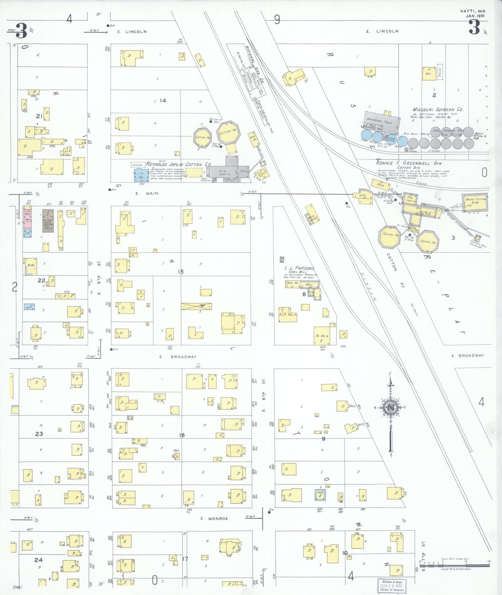 Sanborn Fire Insurance Map from Hayti, Pemiscot County, Missouri (1951), Sheet #0003 - Complete Map Set gallery image, historic Sanborn map, vintage wall art, Missouri Missouri