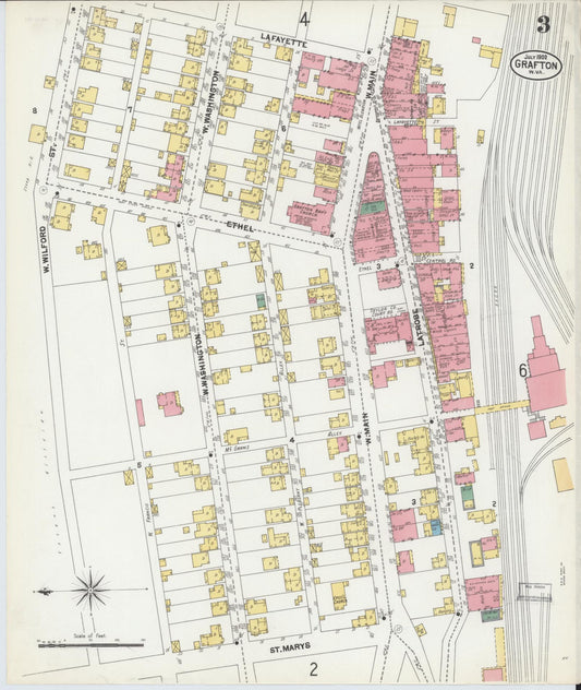 Sanborn Fire Insurance Map from Grafton, Taylor County, West Virginia (1902), Sheet #0003 - Historic Sanborn Fire Insurance Map Print, vintage old map wall art, antique decor, genealogy gift, West Virginia West Virginia map