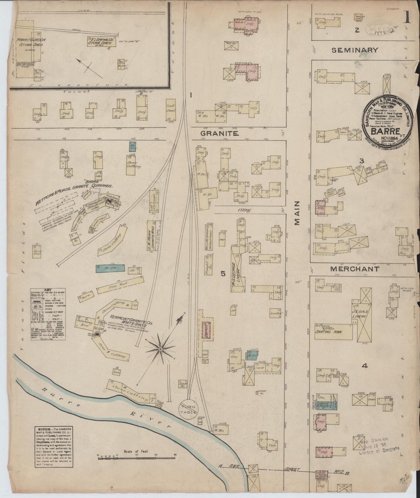 Sanborn Fire Insurance Map from Barre, Washington County, Vermont. (1884) – Historic Sanborn Fire Insurance Map Print