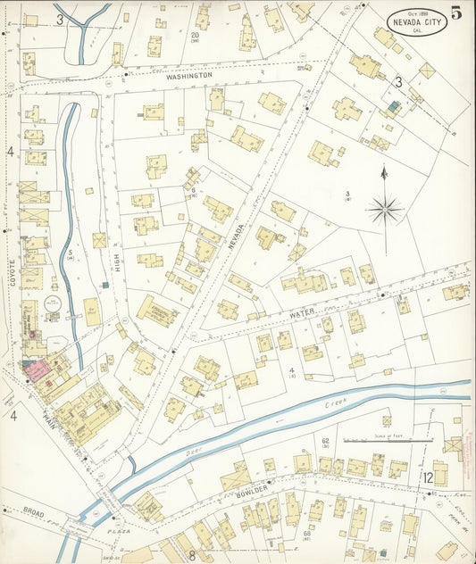 Sanborn Fire Insurance Map from Nevada City, Nevada County, California (1898), Sheet #0005 - Historic Sanborn Fire Insurance Map Print, vintage old map wall art, antique decor, genealogy gift, Nevada City Nevada map