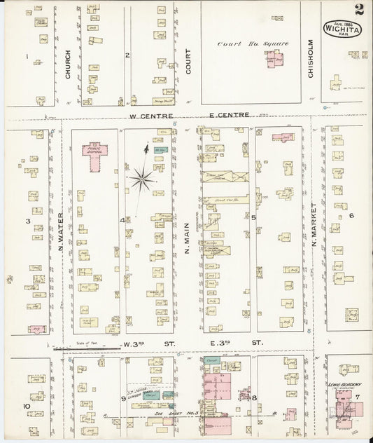 Sanborn Fire Insurance Map from Wichita, Sedgwick County, Kansas (1886), Sheet #0002 - Historic Sanborn Fire Insurance Map Print, vintage old map wall art, antique decor, genealogy gift, Kansas Kansas map
