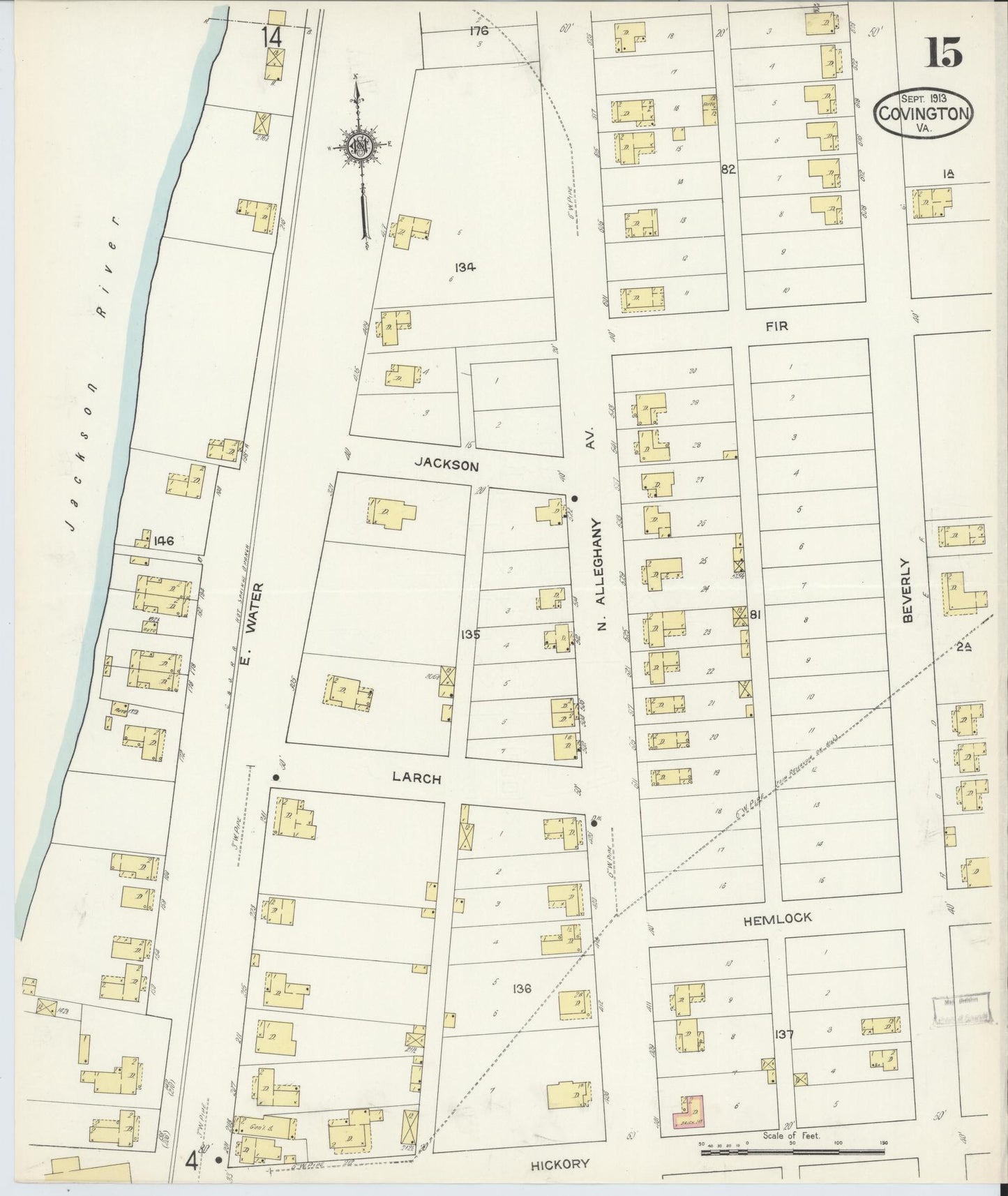 Sanborn Fire Insurance Map from Covington, Independent Cities, Virginia (1913), Sheet #0015 - Complete Map Set gallery image, historic Sanborn map, vintage wall art, Virginia Virginia