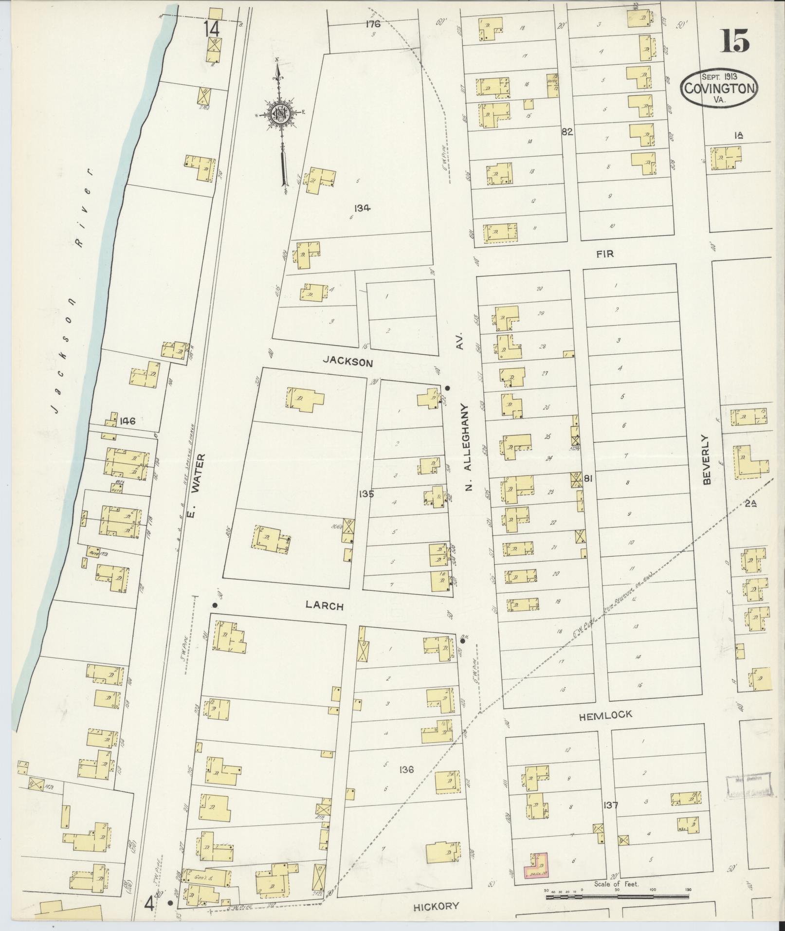 Sanborn Fire Insurance Map from Covington, Independent Cities, Virginia (1913), Sheet #0015 - Complete Map Set gallery image, historic Sanborn map, vintage wall art, Virginia Virginia