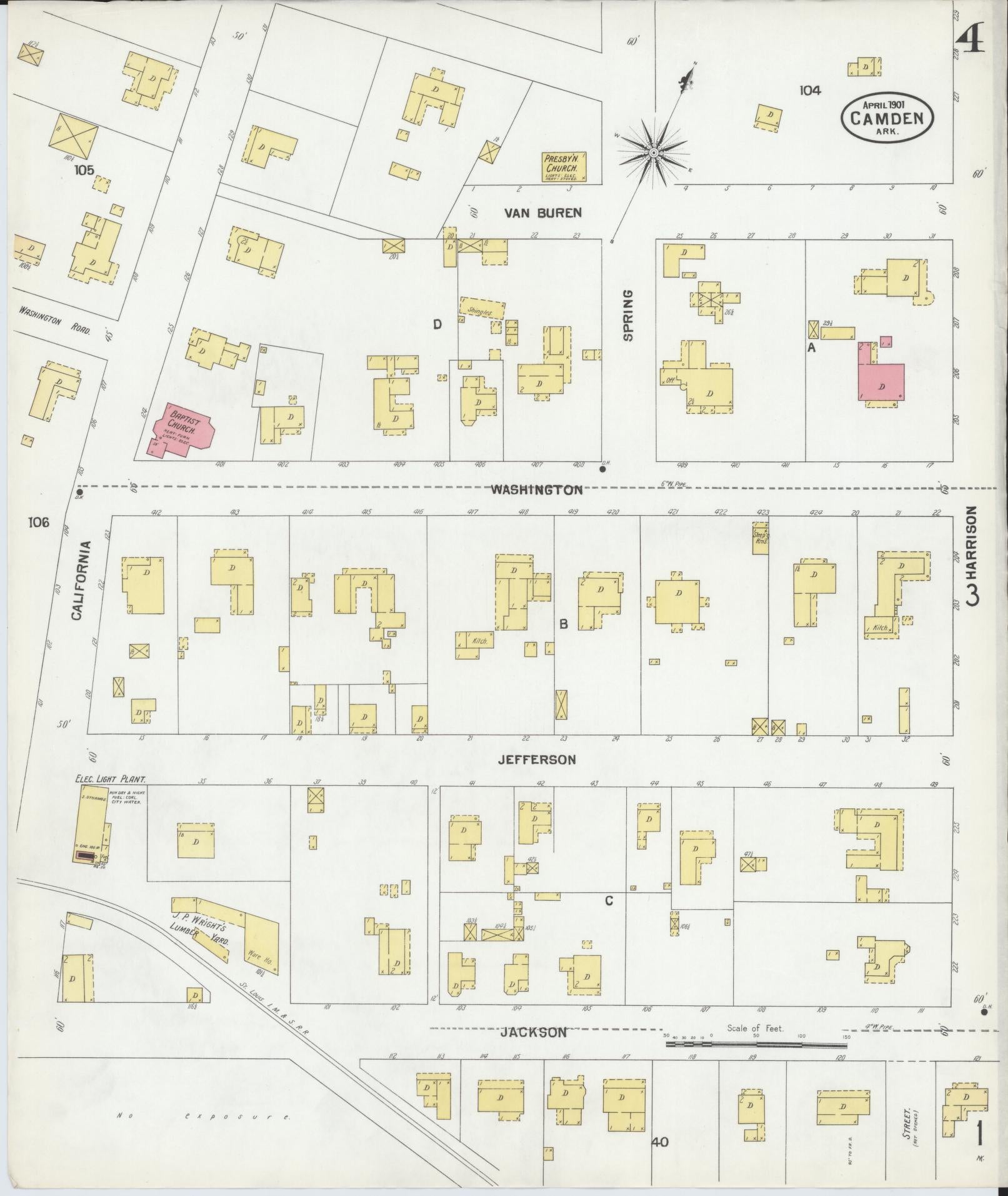 Sanborn Fire Insurance Map from Camden, Ouachita County, Arkansas (1901), Sheet #0004 - Historic Sanborn Fire Insurance Map Print, vintage old map wall art, antique decor, genealogy gift, Arkansas Arkansas map