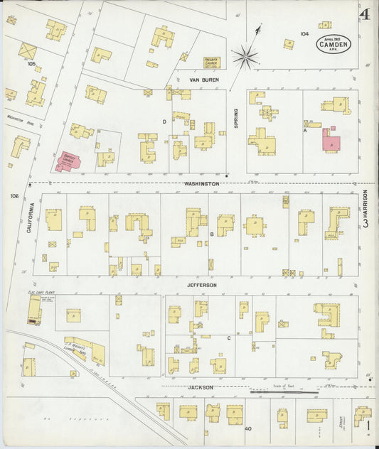Sanborn Fire Insurance Map from Camden, Ouachita County, Arkansas (1901), Sheet #0004 - Historic Sanborn Fire Insurance Map Print, vintage old map wall art, antique decor, genealogy gift, Arkansas Arkansas map
