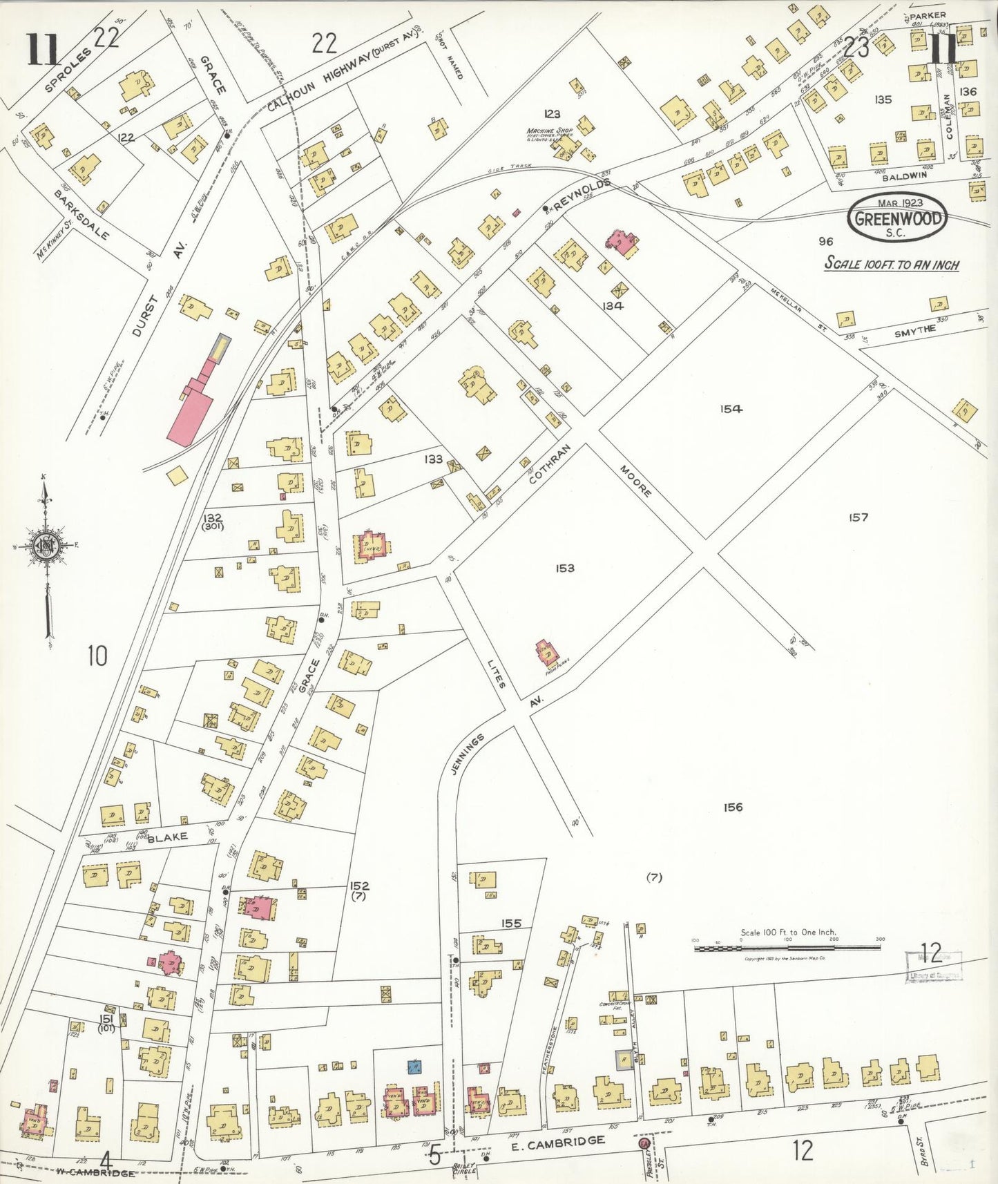 Sanborn Fire Insurance Map from Greenwood, Greenwood County, South Carolina (1923), Sheet #0011 - Complete Map Set gallery image, historic Sanborn map, vintage wall art, South Carolina South Carolina