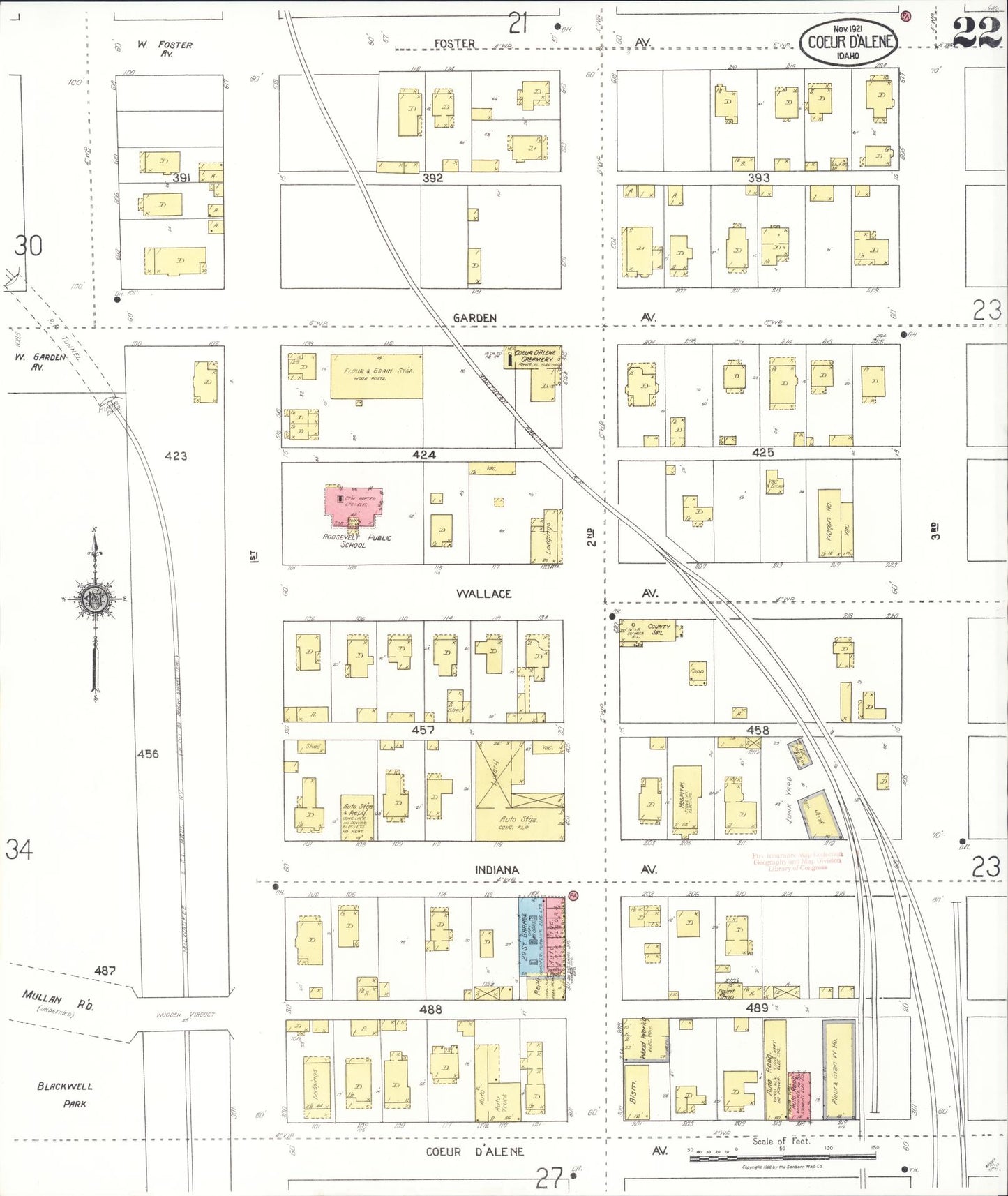 Sanborn Fire Insurance Map from Coeur D'alene, Kootenai County, Idaho (1921), Sheet #0022 - Complete Map Set gallery image, historic Sanborn map, vintage wall art, Idaho Idaho