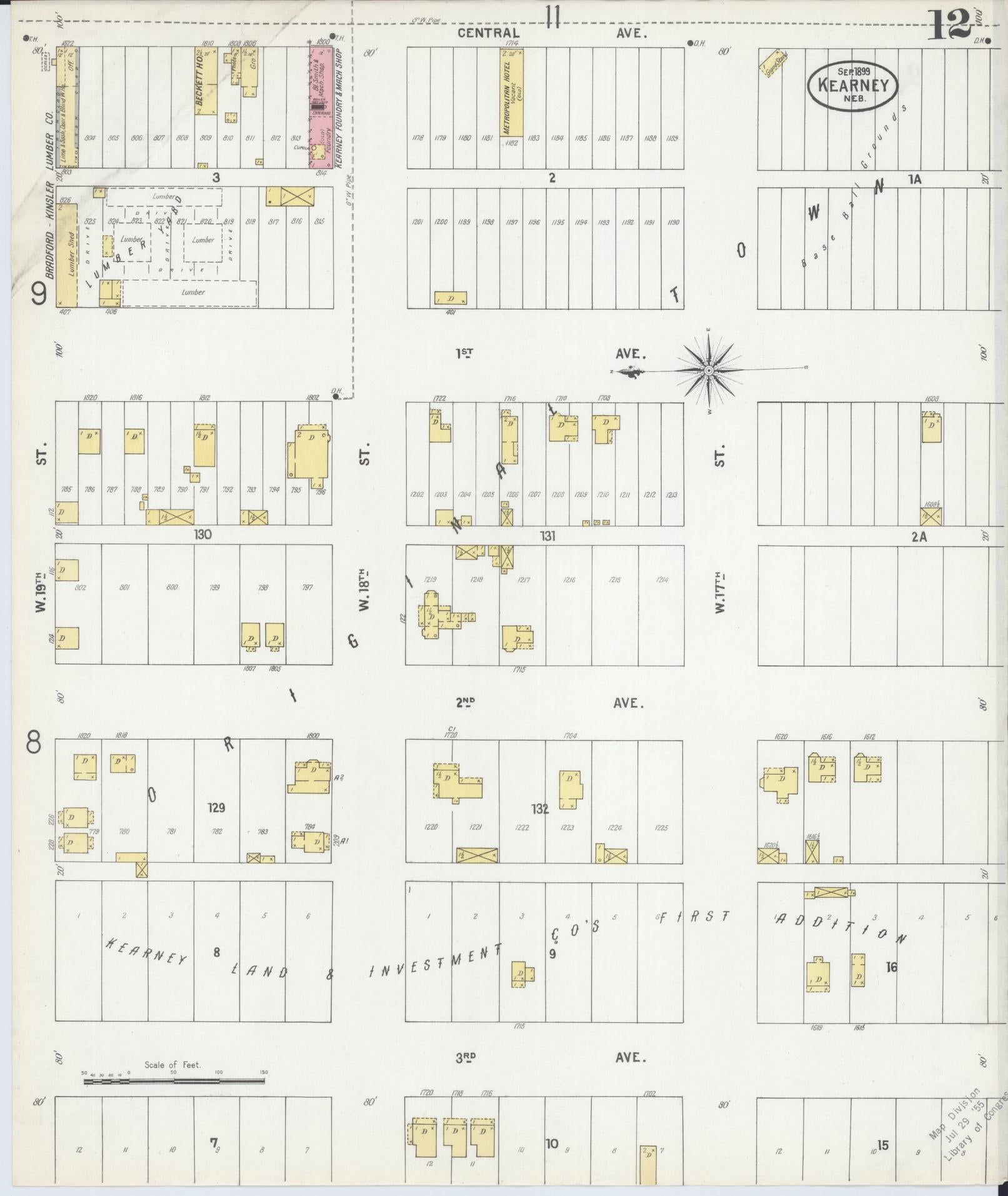 Sanborn Fire Insurance Map from Kearney, Buffalo County, Nebraska (1899), Sheet #0012 - Historic Sanborn Fire Insurance Map Print, vintage old map wall art, antique decor, genealogy gift, Nebraska Nebraska map