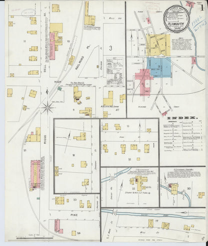 Sanborn Fire Insurance Map from Plymouth, Huron And Richland Counties, Ohio (1899), Sheet #0001 - Historic Sanborn Fire Insurance Map Print, vintage old map wall art, antique decor, genealogy gift, Ohio Ohio map