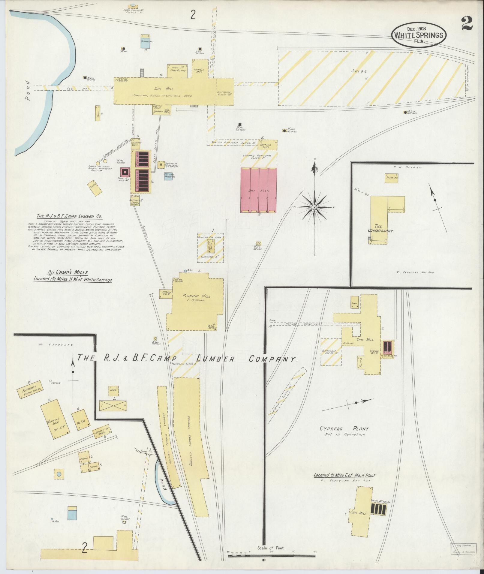 Sanborn Fire Insurance Map from White Springs, Hamilton County, Florida (1908), Sheet #0002 - Complete Map Set gallery image, historic Sanborn map, vintage wall art, Florida Florida