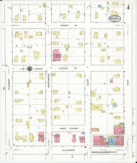 Sanborn Fire Insurance Map from Waukon, Allamakee County, Iowa (1920), Sheet #0004 - Historic Sanborn Fire Insurance Map Print, vintage old map wall art