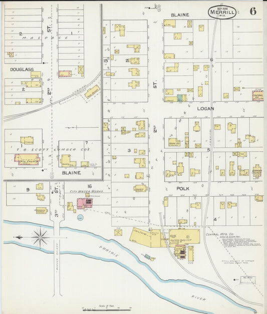 Sanborn Fire Insurance Map from Merrill, Lincoln County, Wisconsin (1892), Sheet #0006 - Historic Sanborn Fire Insurance Map Print, vintage old map wall art, antique decor, genealogy gift, Wisconsin Wisconsin map