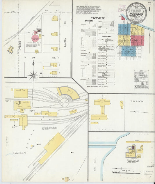 Sanborn Fire Insurance Map from Sanford, Seminole County, Florida (1906), Sheet #0001 - Complete Map Set gallery image, historic Sanborn map, vintage wall art, Florida Florida