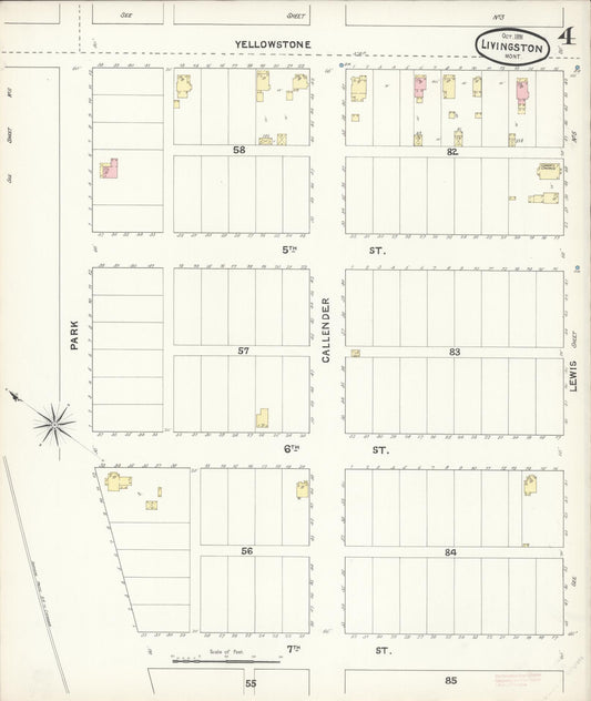 Sanborn Fire Insurance Map from Livingston, Park County, Montana (1891), Sheet #0004 - Historic Sanborn Fire Insurance Map Print, vintage old map wall art, antique decor, genealogy gift, Montana Montana map