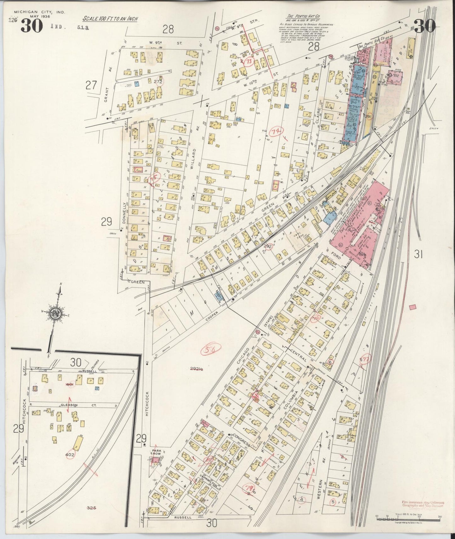 Sanborn Fire Insurance Map from Michigan City, La Porte County, Indiana (1948), Sheet #0030 - Historic Sanborn Fire Insurance Map Print, vintage old map wall art, antique decor, genealogy gift, Michigan Michigan map