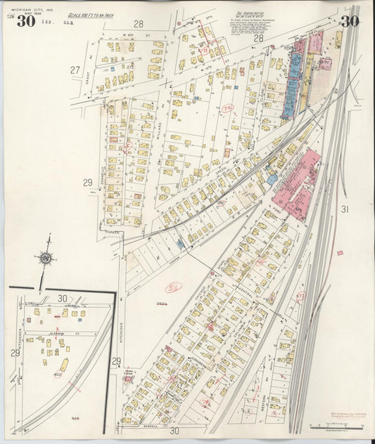 Sanborn Fire Insurance Map from Michigan City, La Porte County, Indiana (1948), Sheet #0030 - Historic Sanborn Fire Insurance Map Print, vintage old map wall art, antique decor, genealogy gift, Michigan Michigan map