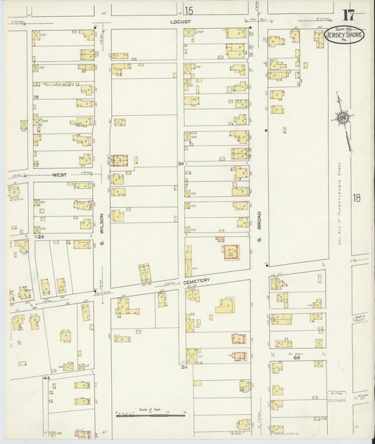 Sanborn Fire Insurance Map from Jersey Shore, Lycoming County, Pennsylvania (1913), Sheet #0017 - Historic Sanborn Fire Insurance Map Print, vintage old map wall art, antique decor, genealogy gift, Pennsylvania Pennsylvania map