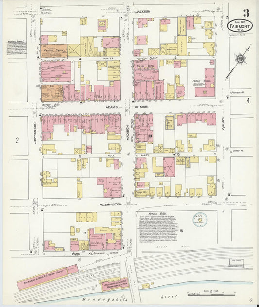 Sanborn Fire Insurance Map from Fairmont, Marion County, West Virginia (1912), Sheet #0003 - Historic Sanborn Fire Insurance Map Print, vintage old map wall art, antique decor, genealogy gift, West Virginia West Virginia map