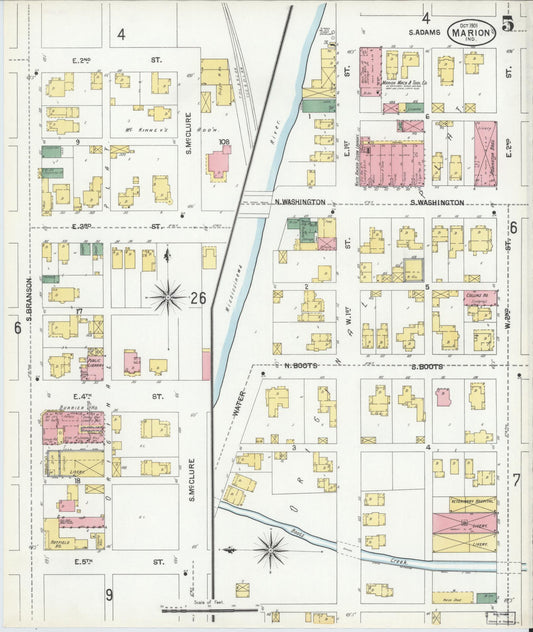 Sanborn Fire Insurance Map from Marion, Grant County, Indiana (1901), Sheet #0005 - Historic Sanborn Fire Insurance Map Print, vintage old map wall art, antique decor, genealogy gift, Indiana Indiana map