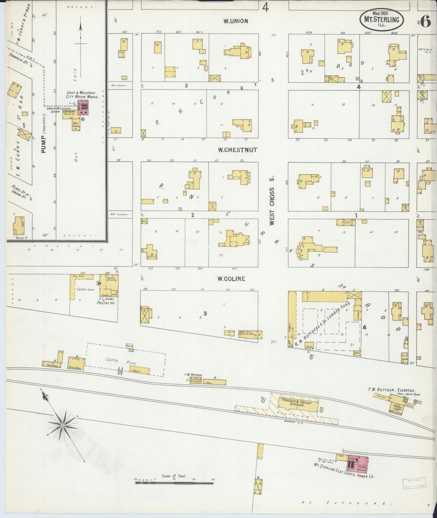 Sanborn Fire Insurance Map from Mount Sterling, Brown County, Illinois (1900), Sheet #0006 - Complete Map Set gallery image, historic Sanborn map, vintage wall art, Illinois Illinois