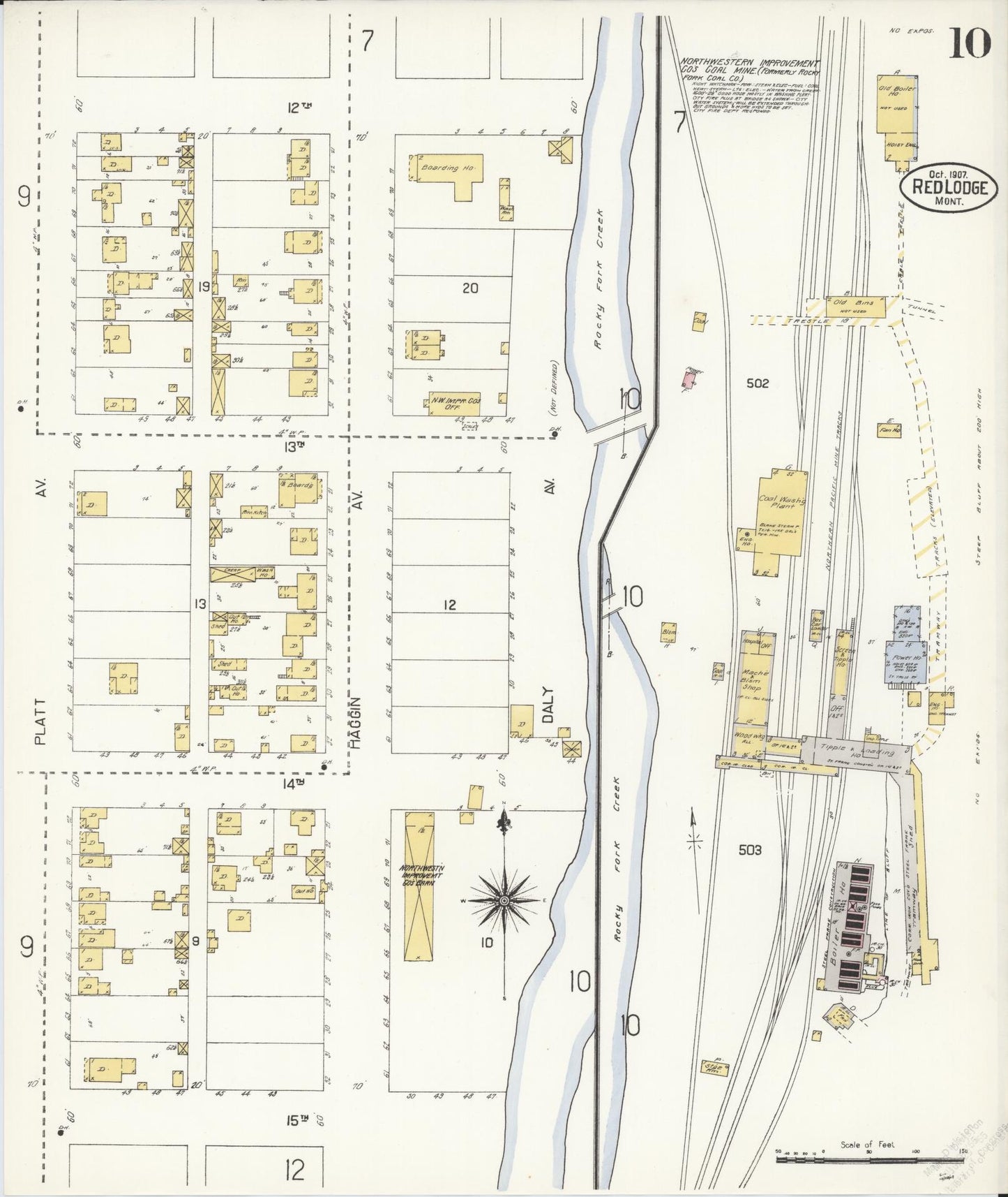 Sanborn Fire Insurance Map from Red Lodge, Carbon County, Montana (1907), Sheet #0010 - Complete Map Set gallery image, historic Sanborn map, vintage wall art, Montana Montana