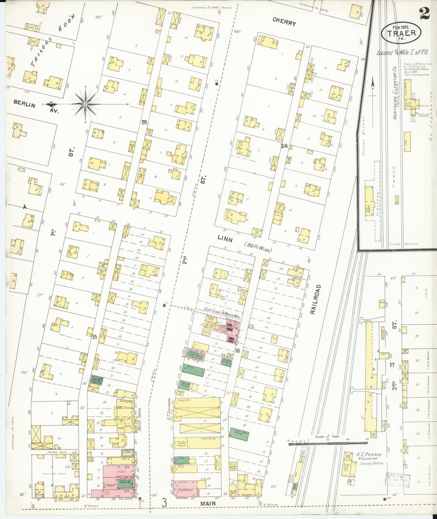 Sanborn Fire Insurance Map from Traer, Tama County, Iowa (1902), Sheet #0002 - Historic Sanborn Fire Insurance Map Print, vintage old map wall art
