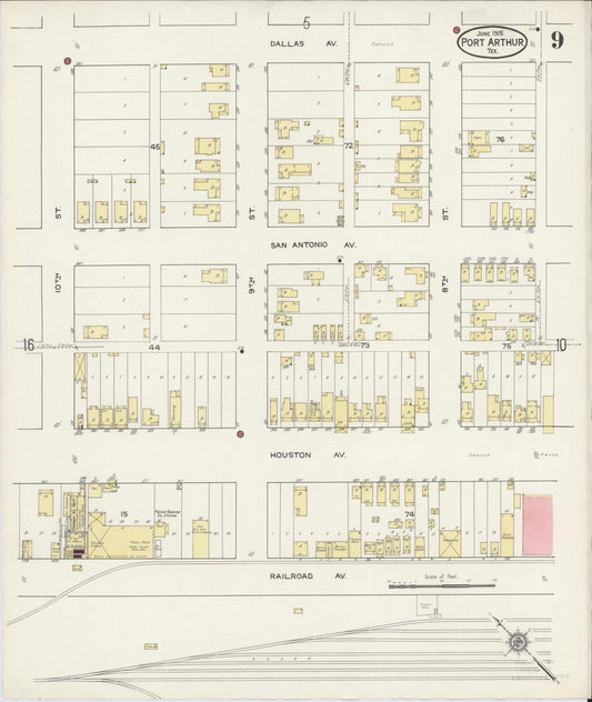 Sanborn Fire Insurance Map from Port Arthur, Jefferson County, Texas (1915), Sheet #0009 - Historic Sanborn Fire Insurance Map Print, vintage old map wall art, antique decor, genealogy gift, Texas Texas map