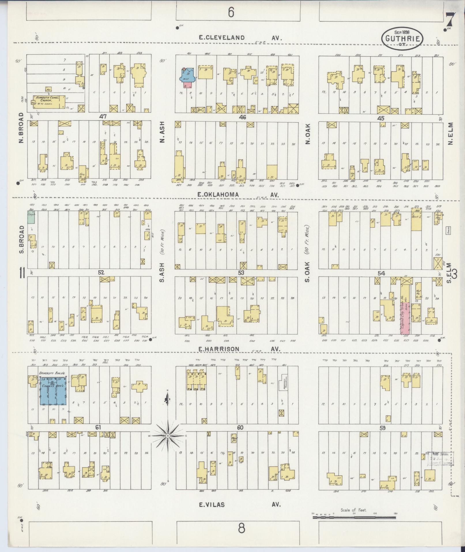Sanborn Fire Insurance Map from Guthrie, Logan County, Oklahoma (1898), Sheet #0007 - Historic Sanborn Fire Insurance Map Print, vintage old map wall art, antique decor, genealogy gift, Oklahoma Oklahoma map