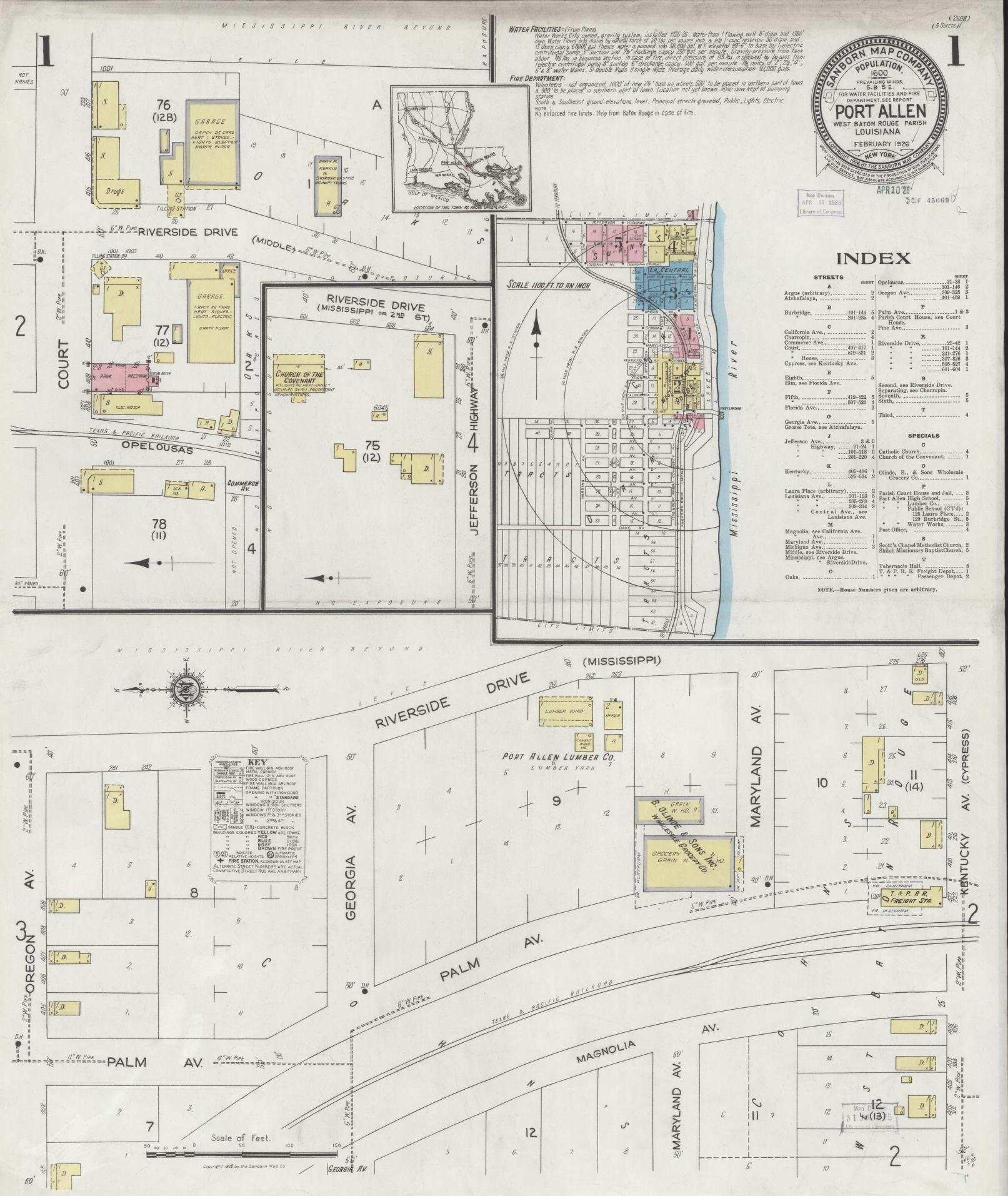 Sanborn Fire Insurance Map from Port Allen, West Baton Rouge Parish, Louisiana. (1926) – Historic Sanborn Fire Insurance Map Print