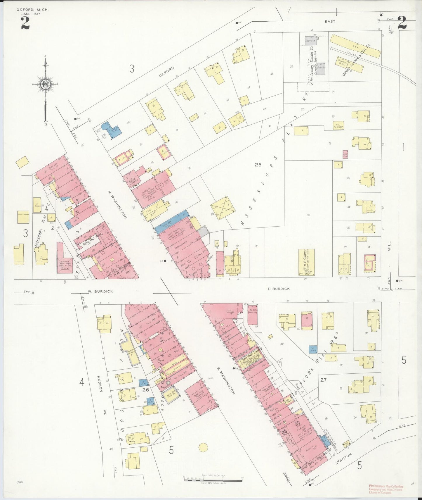 Sanborn Fire Insurance Map from Oxford, Oakland County, Michigan (1937), Sheet #0002 - Complete Map Set gallery image, historic Sanborn map, vintage wall art, Michigan Michigan