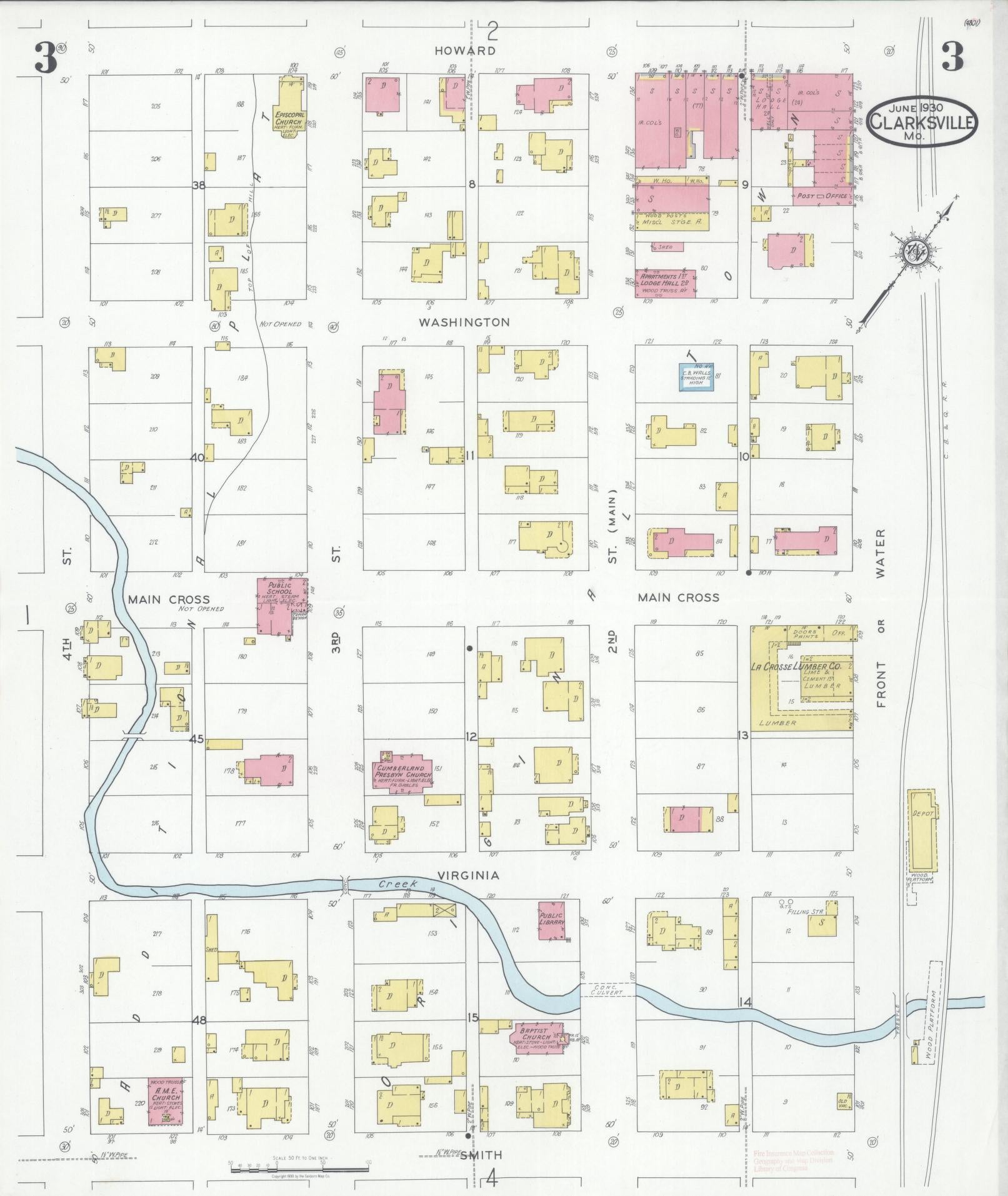 Sanborn Fire Insurance Map from Clarksville, Pike County, Missouri (1930), Sheet #0003 - Complete Map Set gallery image, historic Sanborn map, vintage wall art, Missouri Missouri