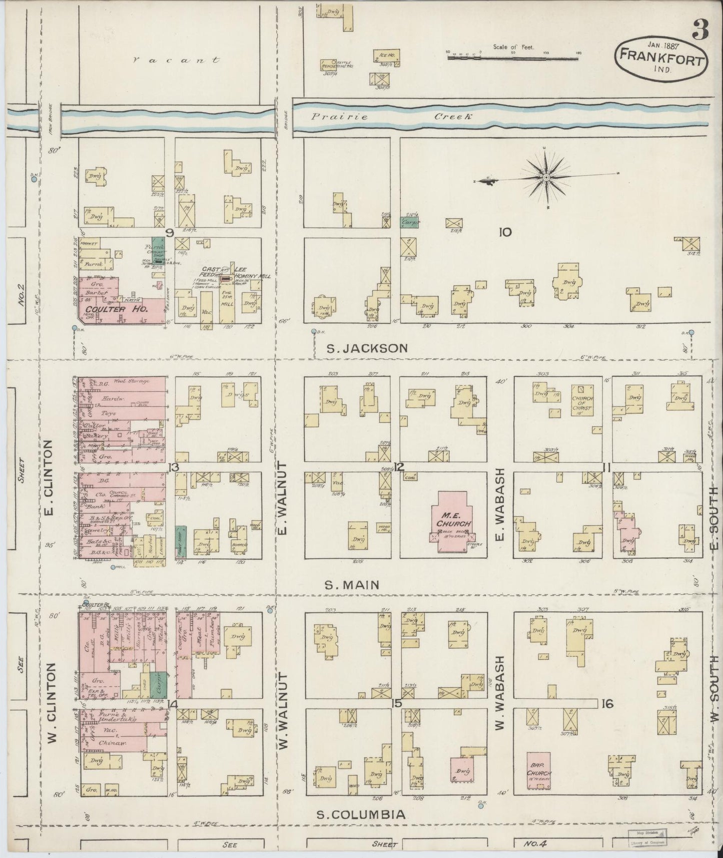 Sanborn Fire Insurance Map from Frankfort, Clinton County, Indiana (1887), Sheet #0003 - Complete Map Set gallery image, historic Sanborn map, vintage wall art, Indiana Indiana