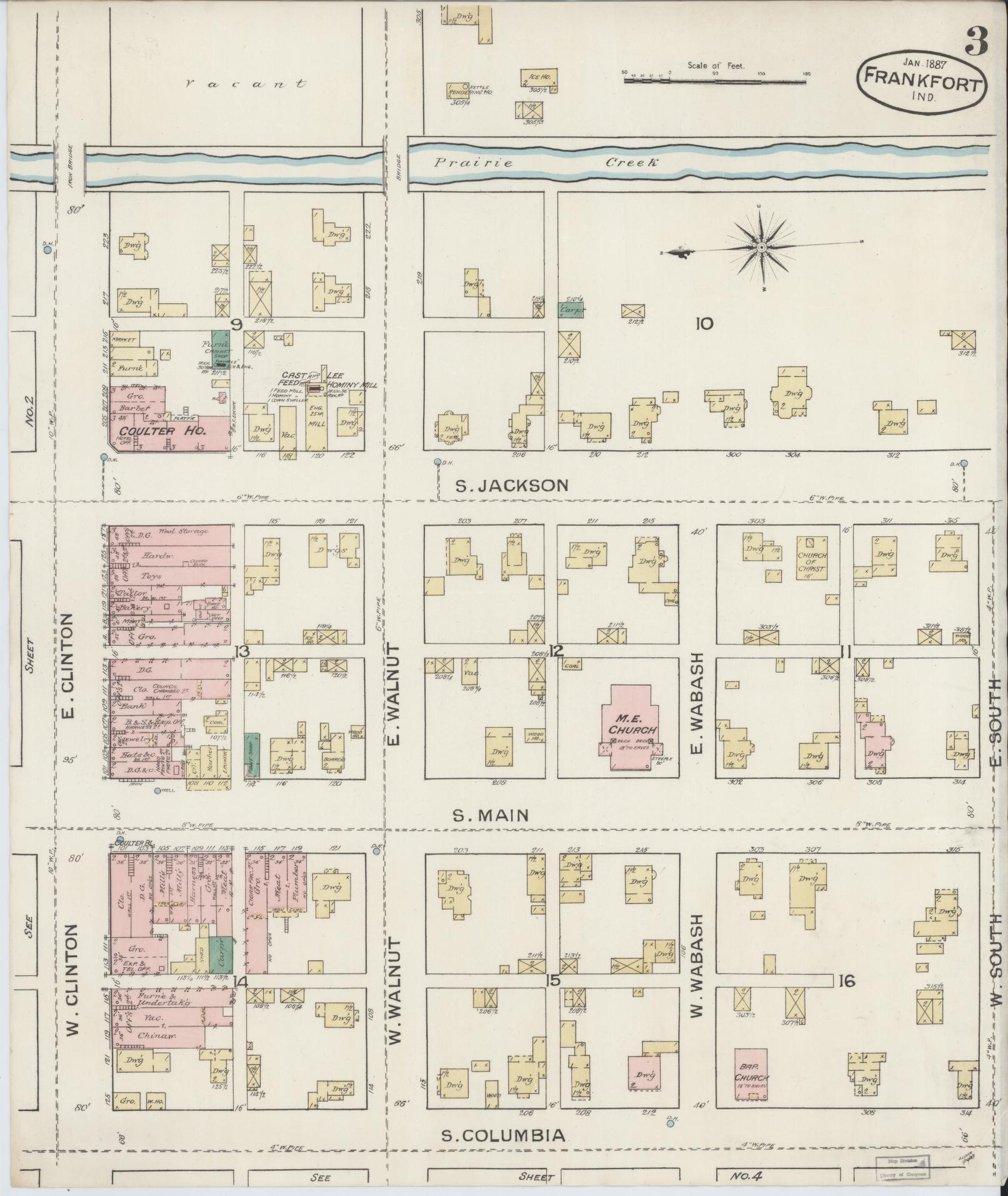 Sanborn Fire Insurance Map from Frankfort, Clinton County, Indiana (1887), Sheet #0003 - Complete Map Set gallery image, historic Sanborn map, vintage wall art, Indiana Indiana