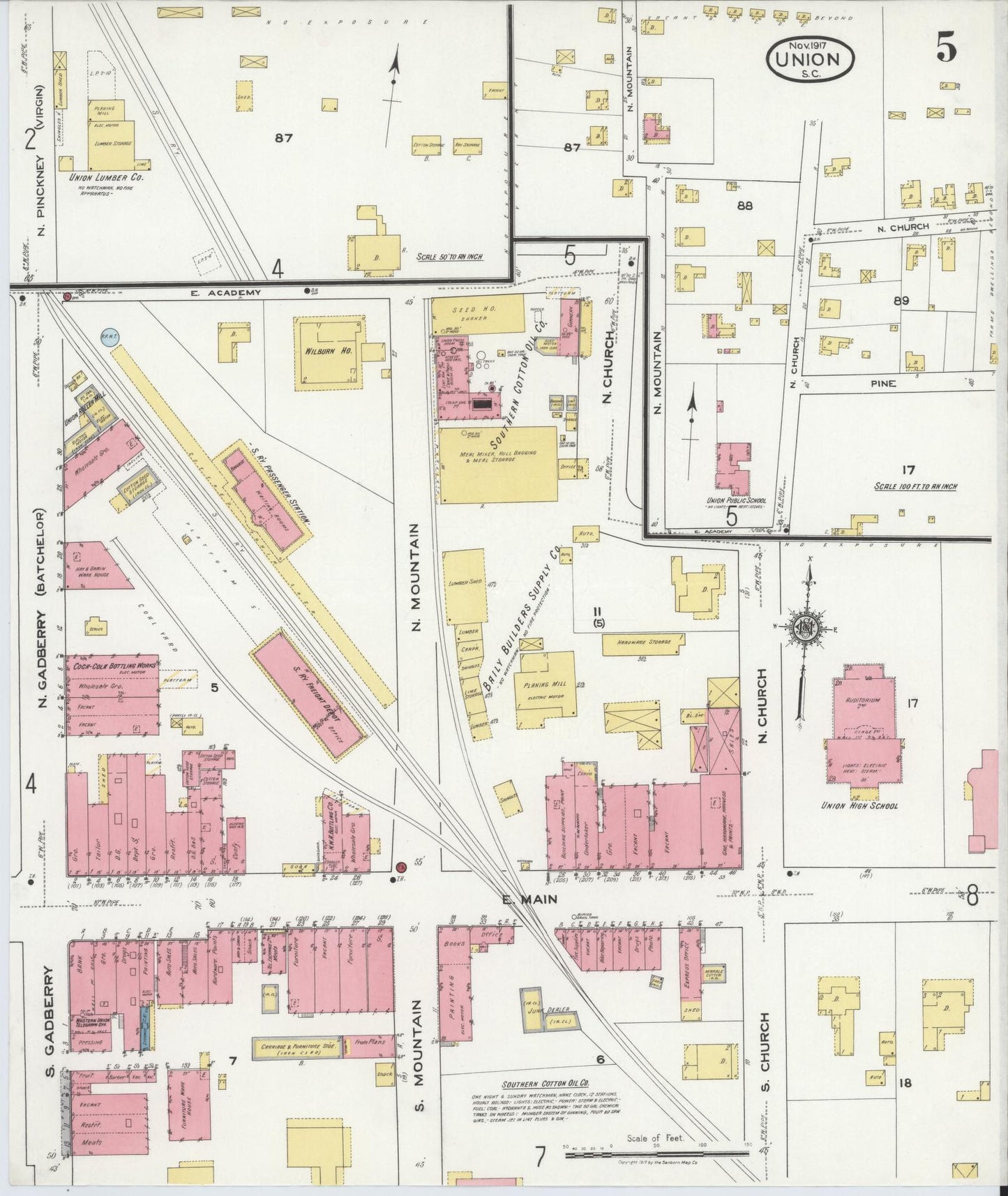 Sanborn Fire Insurance Map from Union, Union County, South Carolina (1917), Sheet #0005 - Complete Map Set gallery image, historic Sanborn map, vintage wall art, South Carolina South Carolina