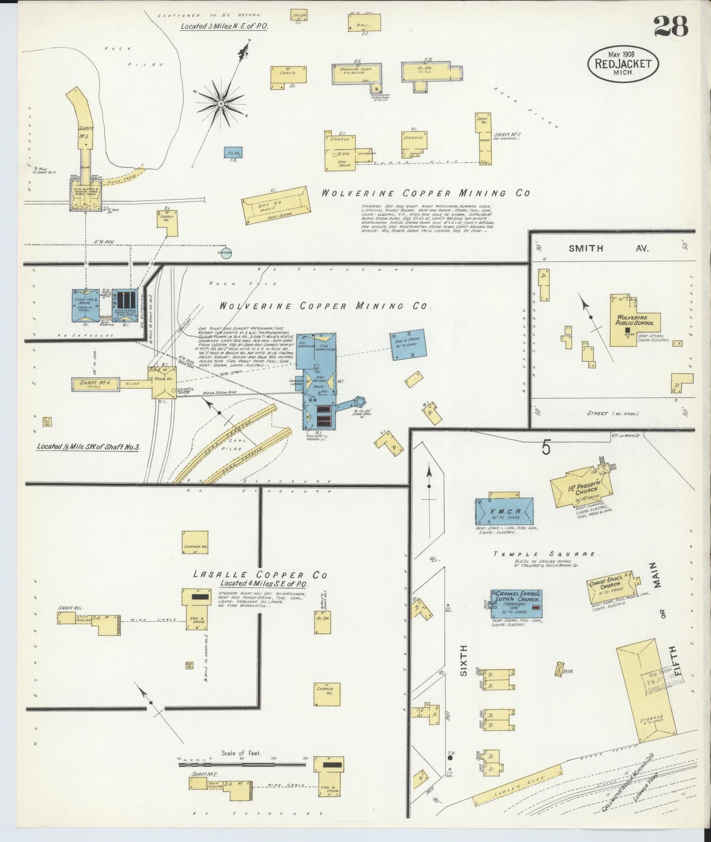 Sanborn Fire Insurance Map from Red Jacket, Houghton County, Michigan (1908), Sheet #0028 - Complete Map Set gallery image, historic Sanborn map, vintage wall art, Michigan Michigan