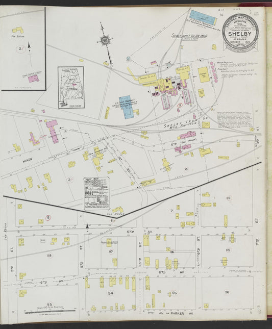 Sanborn Fire Insurance Map from Shelby, Shelby County, Alabama (1923), Sheet #0001 - Historic Sanborn Fire Insurance Map Print, vintage old map wall art, antique decor, genealogy gift, Alabama Alabama map