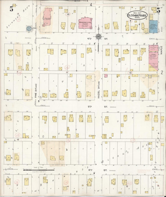 Sanborn Fire Insurance Map from Blooming Prairie, Steele County, Minnesota (1937), Sheet #0005 - Historic Sanborn Fire Insurance Map Print, vintage old map wall art, antique decor, genealogy gift, Minnesota Minnesota map