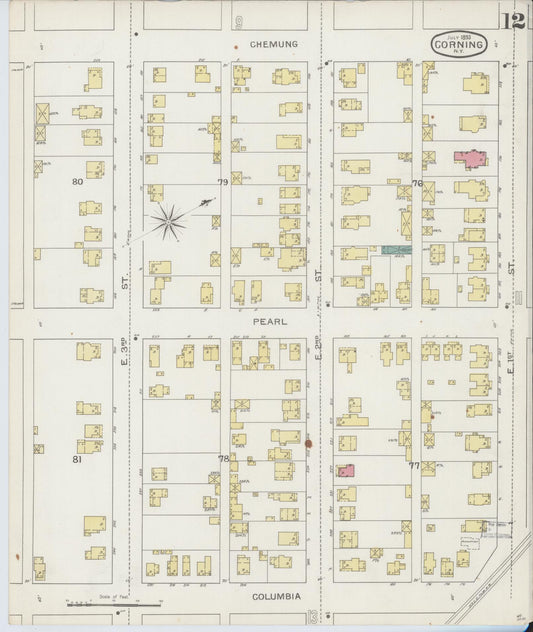 Sanborn Fire Insurance Map from Corning, Steuben County, New York (1893), Sheet #0012 - Historic Sanborn Fire Insurance Map Print, vintage old map wall art, antique decor, genealogy gift, New York New York map