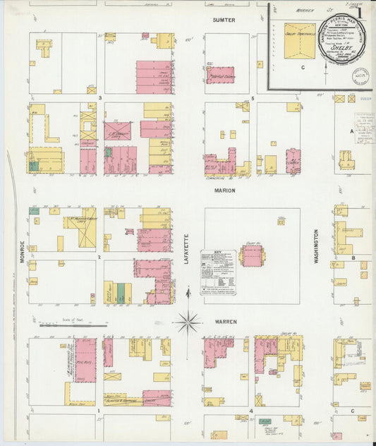 Sanborn Fire Insurance Map from Shelby, Cleveland County, North Carolina (1900), Sheet #0001 - Historic Sanborn Fire Insurance Map Print, vintage old map wall art, antique decor, genealogy gift, North Carolina North Carolina map