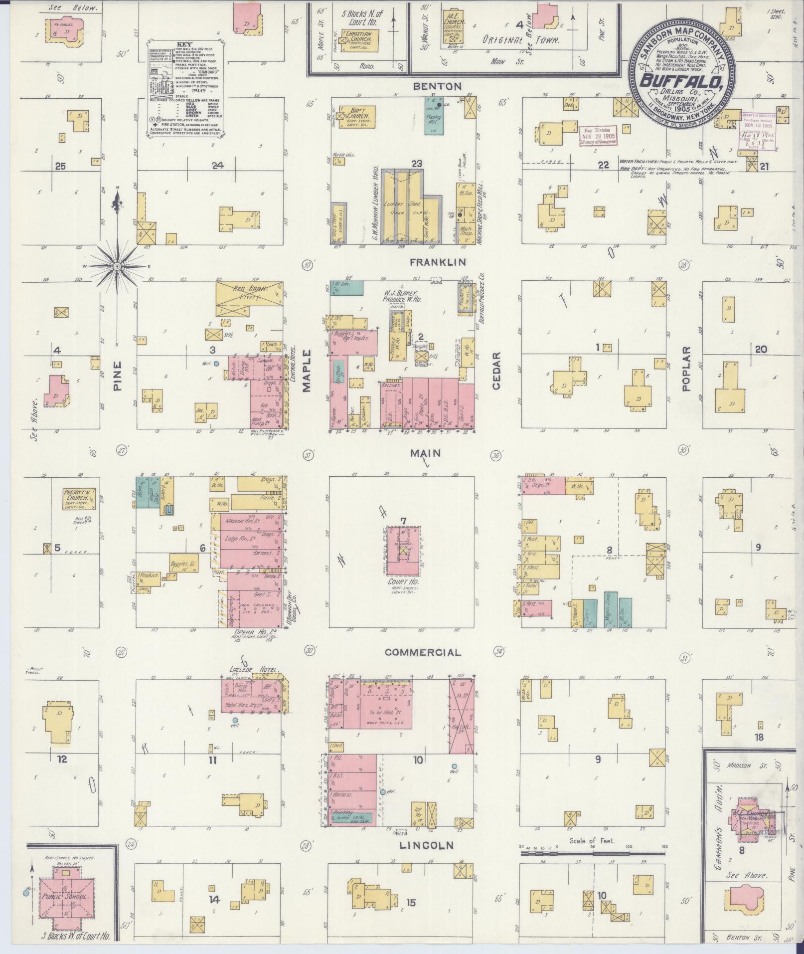 Sanborn Fire Insurance Map from Buffalo, Dallas County, Missouri (1905), Sheet #0001 - Historic Sanborn Fire Insurance Map Print, vintage old map wall art, antique decor, genealogy gift, Missouri Missouri map