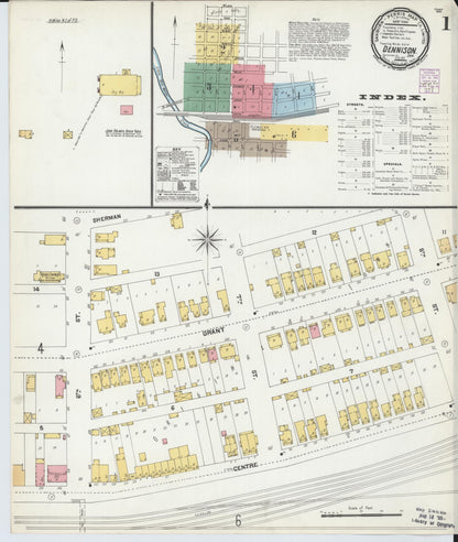 Sanborn Fire Insurance Map from Dennison, Tuscarawas County, Ohio (1901), Sheet #0001 - Historic Sanborn Fire Insurance Map Print, vintage old map wall art, antique decor, genealogy gift, Ohio Ohio map