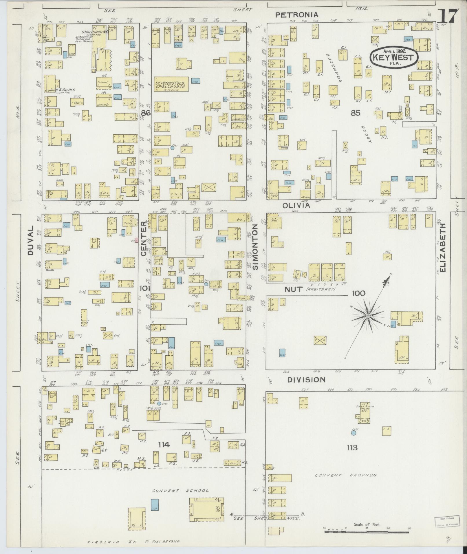 Sanborn Fire Insurance Map from Key West, Monroe County, Florida (1892), Sheet #0017 - Complete Map Set gallery image, historic Sanborn map, vintage wall art, Florida Florida