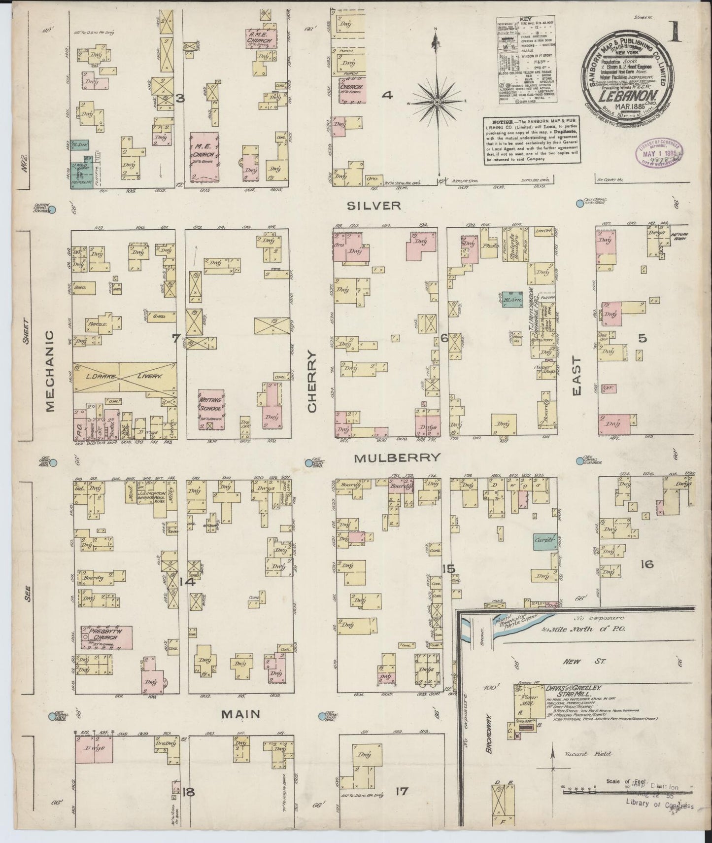 Sanborn Fire Insurance Map from Lebanon, Warren County, Ohio (1885), Sheet #0001 - Complete Map Set gallery image, historic Sanborn map, vintage wall art, Ohio Ohio