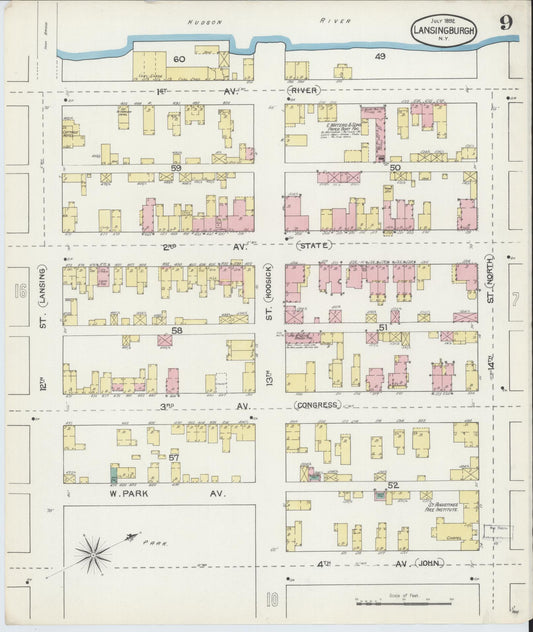 Sanborn Fire Insurance Map from Lansingburg, Rensselaer County, New York (1892), Sheet #0009 - Historic Sanborn Fire Insurance Map Print, vintage old map wall art, antique decor, genealogy gift, New York New York map