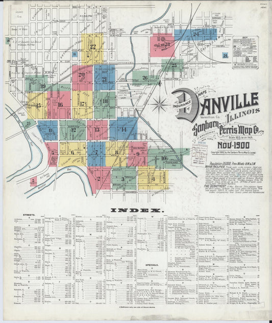 Sanborn Fire Insurance Map from Danville, Vermilion County, Illinois (1900), Sheet #0001 - Complete Map Set gallery image, historic Sanborn map, vintage wall art, Illinois Illinois