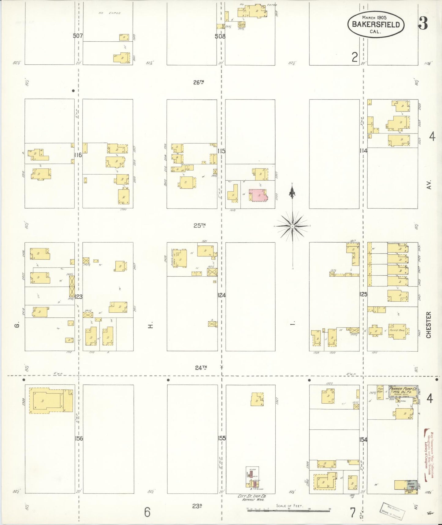 Sanborn Fire Insurance Map from Bakersfield, Kern County, California (1905), Sheet #0003 - Historic Sanborn Fire Insurance Map Print, vintage old map wall art, antique decor, genealogy gift, California California map